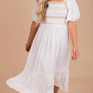Cotton Chicks Embroidered Midi Dress - White, size large